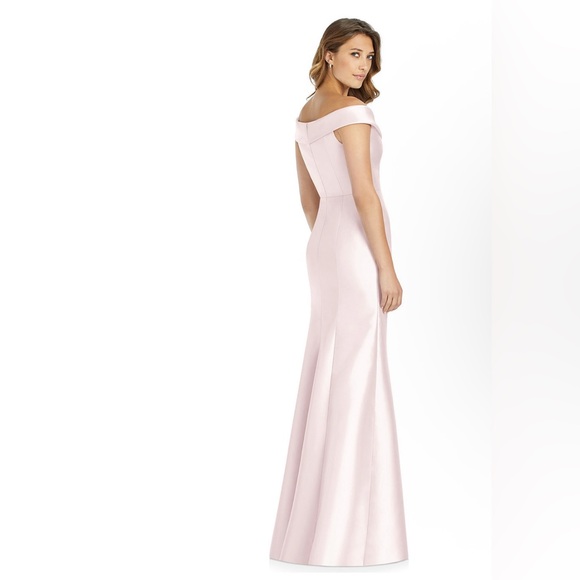 Alfred Sung Blush Pink Off-Shoulder Satin Gown Size 8R New With Tags - Picture 2 of 8